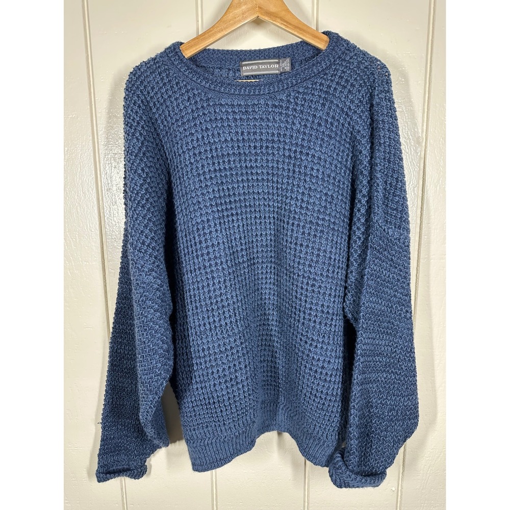David Taylor Sweater Mens 3XL Blue Waffle Knit Crewneck Pullover Acrylic 7828